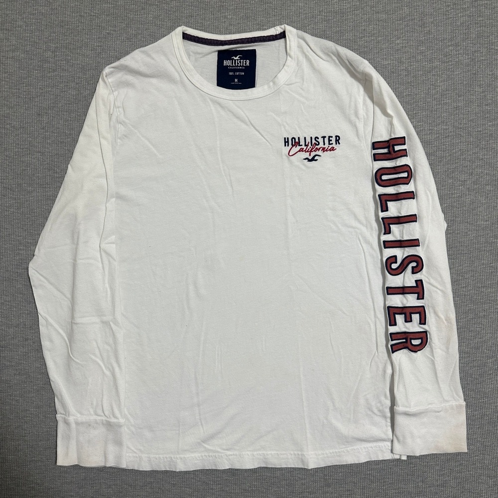 Hollister White Long Sleeve Graphic T-Shirt California Logo Mens Size Medium